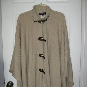 Jones New York Signature Wool Blend Cape Toggle Closures Ribbed Knit